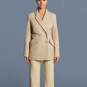 Stylish Beige Double-Breasted leather Blazer